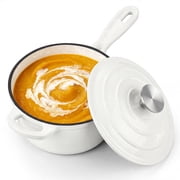 Walchoice 1QT Sauce Pan, Enameled Cast Iron Saucepan Dutch Oven Pot with Lid, 1 Quart Small Cooking Sauce Pot, Nonstick & Oven Safe - White