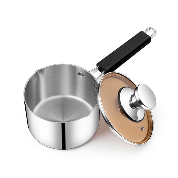 Walchoice 1QT Sauce Pan with Lid, Tri-Ply Stainless Steel Saucepan Milk Pan, Small Kitchen Induction Pot Cooking Pot with Pour Spout for Cooking Boiling Simmering, Heat-Proof Handle & Dishwasher Safe