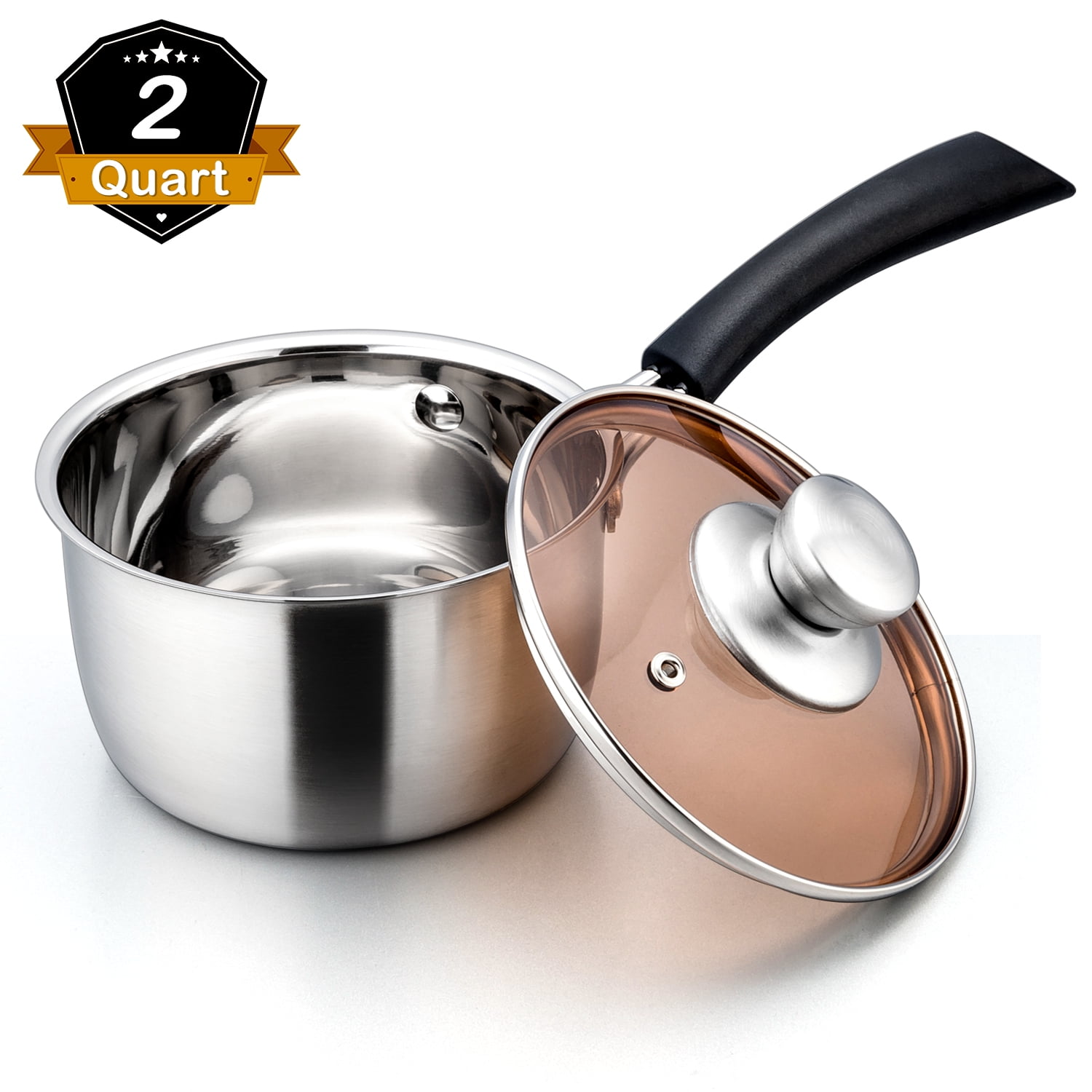 Safinox 18/10 Stainless Steel Tri-Ply Thermo Capsulated Bottom 2-Quart  Sauce Pan with Glass Lid, Induction Ready, Dishwasher Safe 