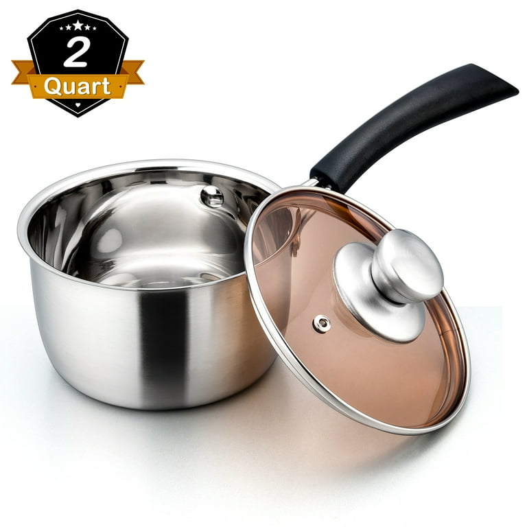 Walchoice 2 Quart Saucepan with Lid, 18/10 Stainless Steel Soup Pot for  Home Kitchen, Transparent Lid & Dishwasher Safe 