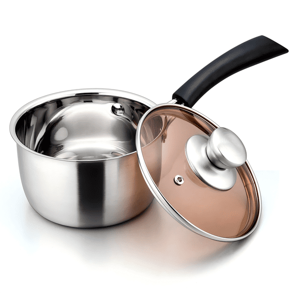 Walchoice 2 Quart Saucepan with Lid, 18/10 Stainless Steel Soup Pot for Home Kitchen, Transparent Lid & Dishwasher Safe