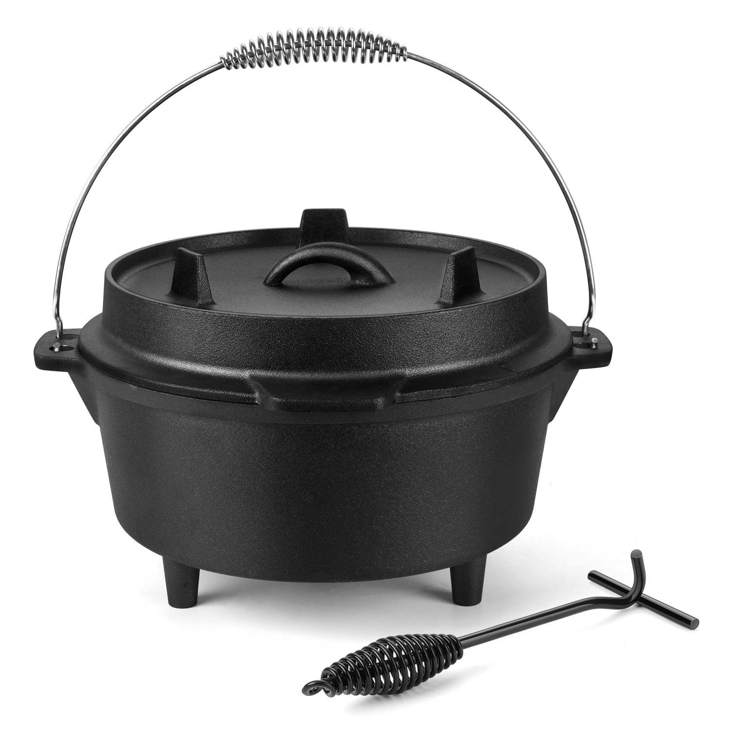 Walchoice 2-in-1 Cast Iron Dutch Oven with Skillet Lid, 5 QT Pre-Seasoned Camping Pot with Lid Lifter, Heavy Duty Deep Pot Cookware with Feet for Outdoor Camping Cooking Baking - Walmart.com