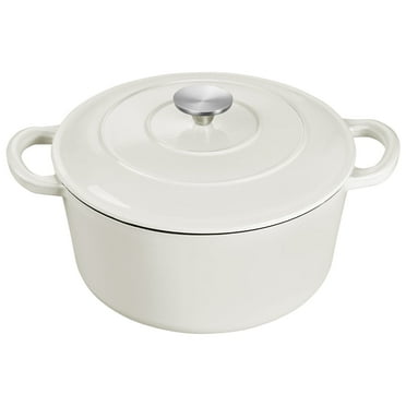 Walchoice 6 Quart Enameled Cast Iron Dutch Oven with Lid, Nonstick Round Dutch Oven Pot with Dual Handles for Braising, Stews - White