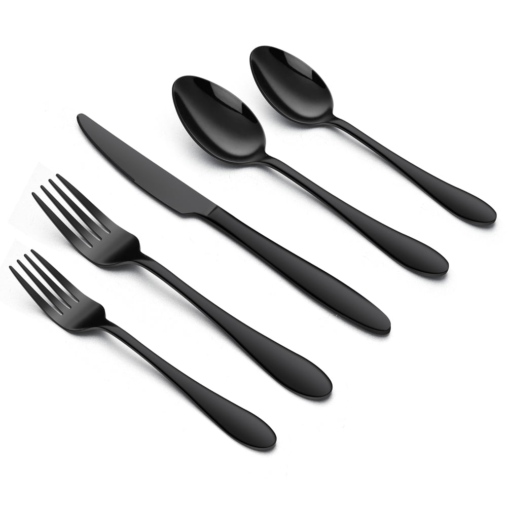 Walchoice 24 Pieces Black Silverware Set, Matte Flatware Cutlery