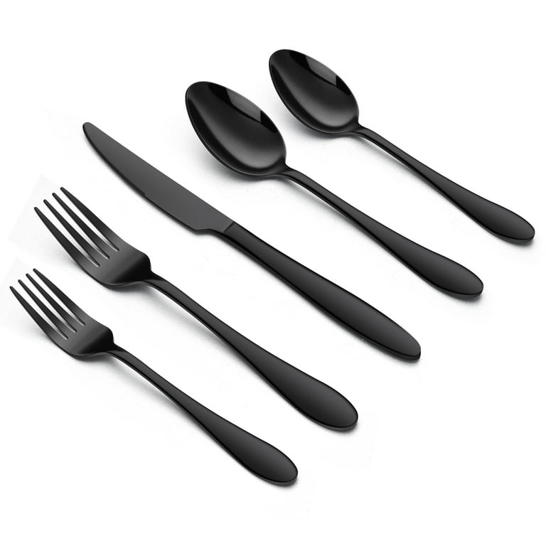Black Silverware Set, NELOTIE 20 Pieces Stainless Steel Flatware Set, Mirror Polished and Dishwasher Safe, Service for 4, Utensils for Kitchens