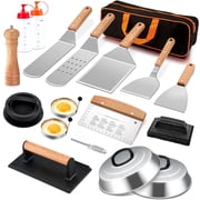 Walchoice 18PCS Griddle Accessories Kit, Professional Grill Tools Set for Outdoor BBQ, Heavy Duty Stainless Steel Grill Spatula Set for Grilling Gift - Wooden Handles