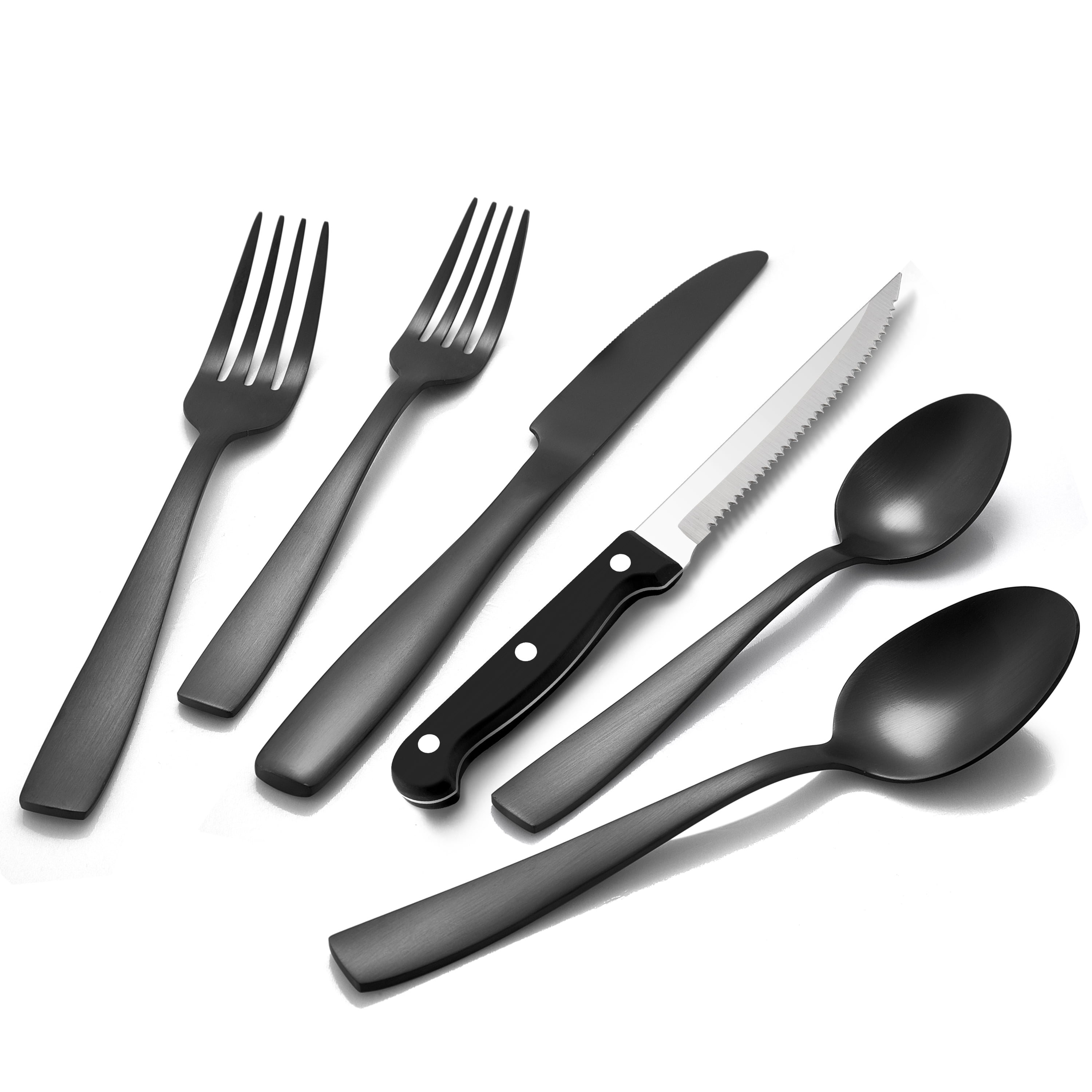 48-Piece Black Silverware Set with Organizer, Black Flatware Set with Steak  Knives for 8, Food-Grade Stainless Steel Tableware Cutlery Set, Mirror