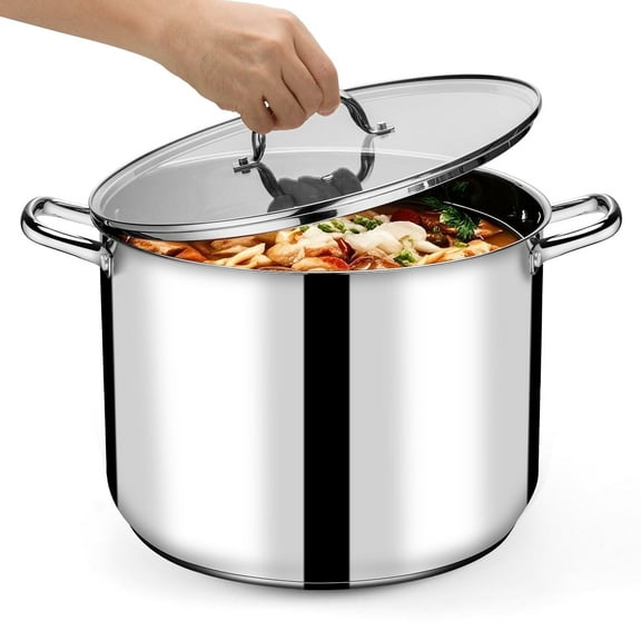 Walchoice 24-Quart Stainless Steel Stock Pot with Lid, Large Stockpot Heavy Duty Cooking Soup Pot Cookware with Tri-Ply Bottom for Boiling Stewing, Induction & Dishwasher Safe