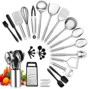 Walchoice 30 Pcs Kitchen Utensils Set, Stainless Steel Cooing Utensils Set With Holder, Metal Kitchen Gadgets Cookware Tools for, Heat Resistant &amp; Dishwasher Safe