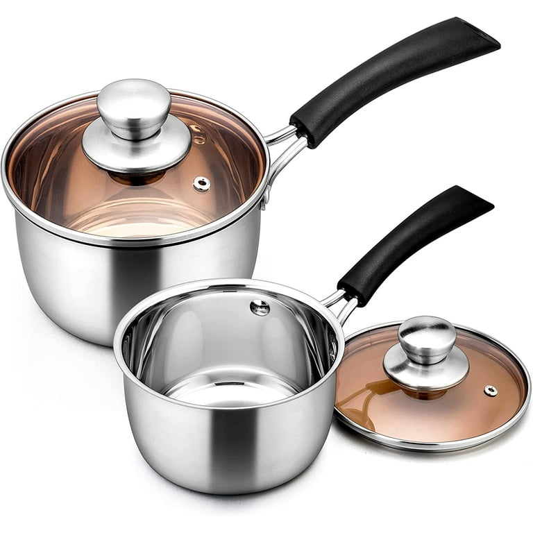Walchoice 2QT & 1QT Saucepan Set, Stainless Steel Soup Pot with