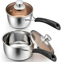 Walchoice 2QT & 1QT Saucepan Set, Stainless Steel Soup Pot with Lid for Home Restaurant, Heat-Proof Handles & Dishwasher Safe