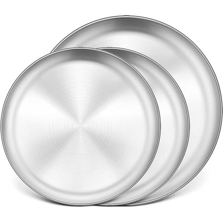 Walchoice 3 Pcs Pizza Pans Set, Stainless Steel Round Pizza Tray Dish Plate for Oven Baking, Heavy Duty & Dishwasher Safe - 11.8 Pan x 2 & 13.5 Pan x 1