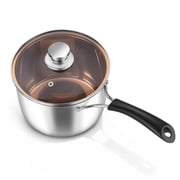 Walchoice 3 Quart Saucepan with Lid, 18/10 Stainless Steel Soup Pot for Home Kitchen, Transparent Lid & Dishwasher Safe