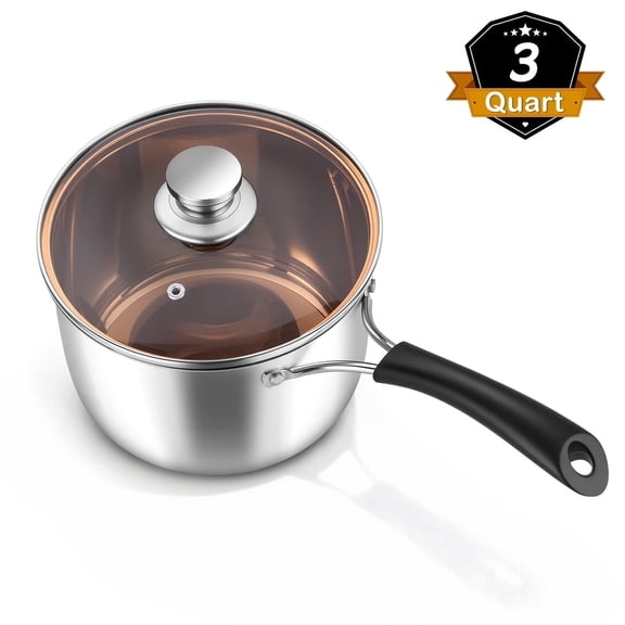 Walchoice 3 Quart Saucepan with Lid, 18/10 Stainless Steel Soup Pot for Home Kitchen, Transparent Lid & Dishwasher Safe