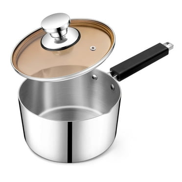 Walchoice 3QT Saucepan with Glass Lid, Stainless Steel Tri-Ply Sauce Pan with Ergonomic Handle, Multipurpose Pot with Two Side Spouts for Easy Pour, Chocolate Butter Melting Pot, Dishwasher Safe