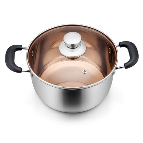 Walchoice 4 Quart Stockpot with Lid, Stainless Steel Pasta Pot, Heat-Proof Double Handles & Glass Lid