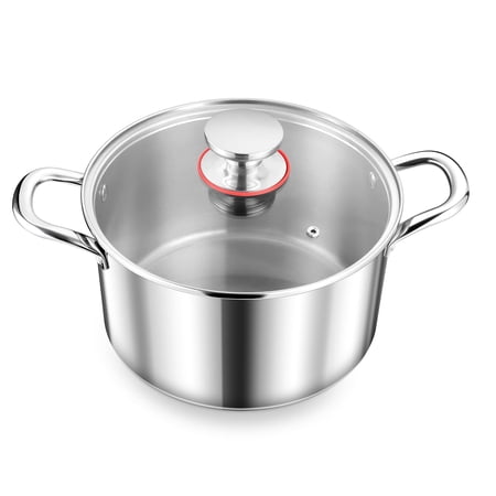 Walchoice 4 Quart Stockpot with Lid, Tri-Ply Stainless Steel Soup Pasta Pot, Cooking Pot for Soup Pasta Stew, Induction Compatible