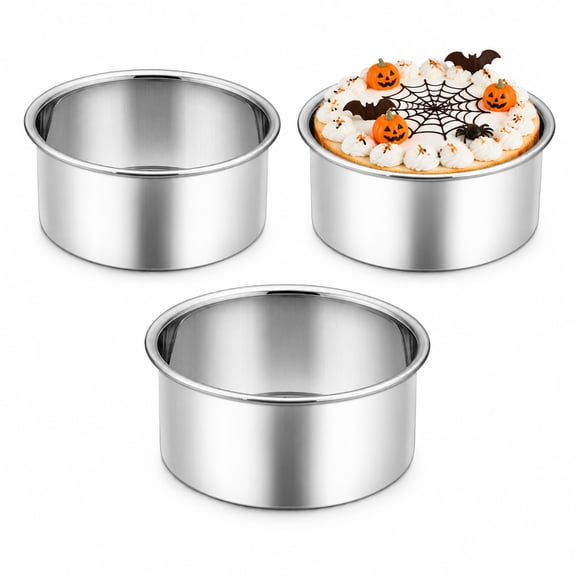 Walchoice 4 inch Small Cake Pan Set of 3, Stainless Steel Metal Mini Round Smash Cake Baking Pans