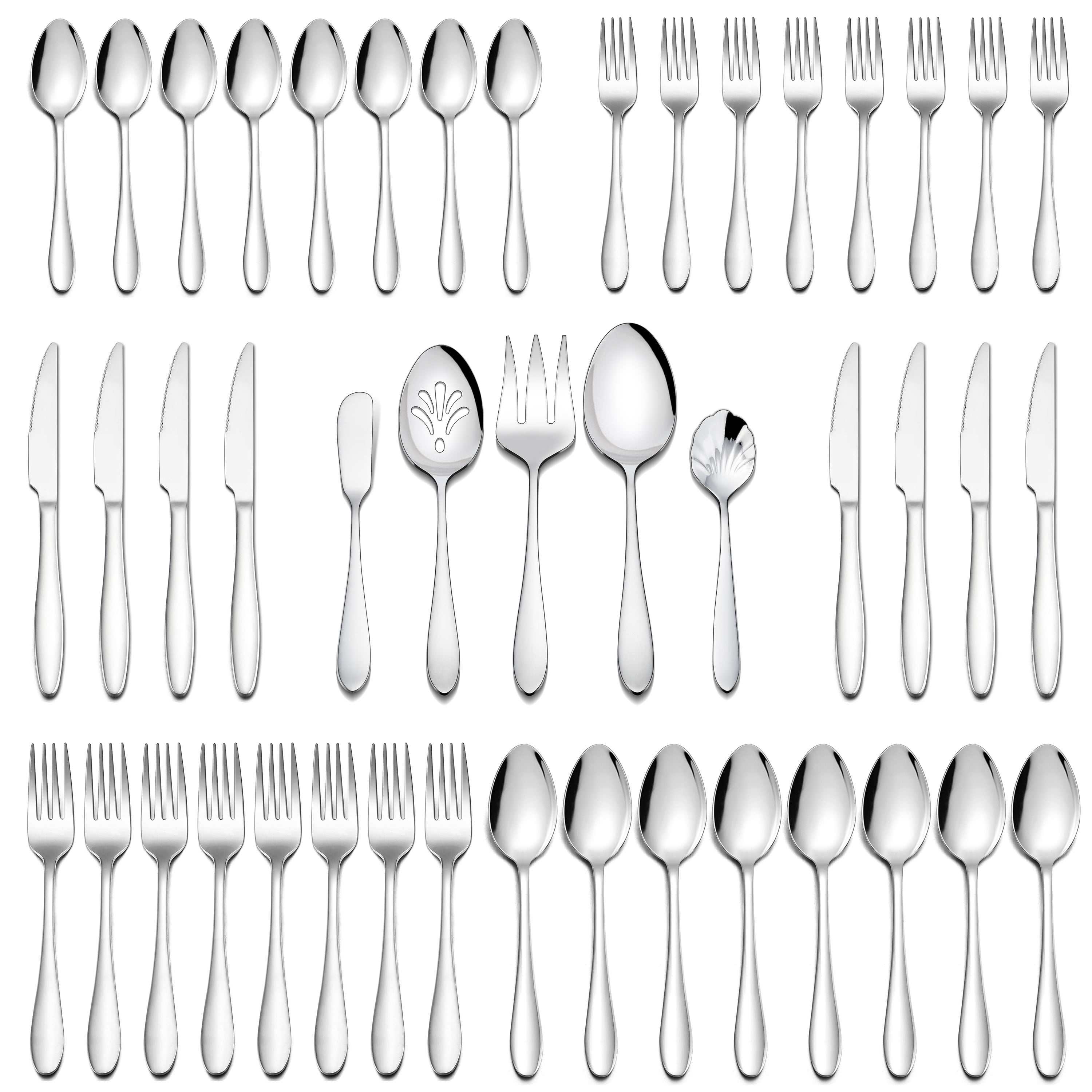 Walchoice 45Piece Large Dining Silverware Serving Set, Stainless Steel