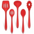 thumbnail image 1 of Walchoice 5 Pcs Silicone Cooking Utensils Set, Heat-Resistant Kitchen Utensils Set, Food-Grade Kitchen Tools, Soup Ladle, Slotted Spoon, Slotted Turner, Spoon, Pasta Server - Red, 1 of 7