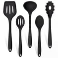 thumbnail image 1 of Walchoice 5 Pcs Silicone Cooking Utensils Set, Heat-Resistant Kitchen Utensils Set, Food-Grade Kitchen Tools, Soup Ladle, Slotted Spoon, Slotted Turner, Spoon, Pasta Server - Black, 1 of 7