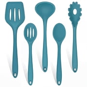 Walchoice Cooking Utensils Set, 5 PCS Kitchen Utensils Set for Cooking, Non-Stick & Heat Resistant Kitchen Tools Includes Soup Ladle, Slotted Spoon, Slotted Turner - Blue