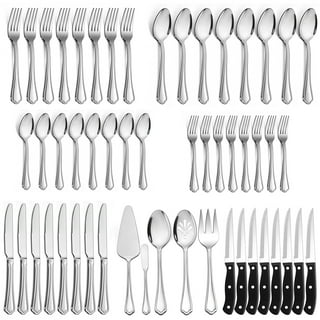 Heavy Duty Silverware Set with Steak Knives and Serving Utensils, E-far  53-Piece Stainless Steel Flatware Cutlery Set for 8, Heavy Weight Tableware