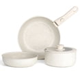 thumbnail image 1 of Walchoice 5Pcs Pots and Pans Set, Granite Nonstick Cookware Set with Detachable Handle, Stackable Kitchen Cooking Set with Saucepan Frying Pans, Induction Compatible & Oven Safe - Cream White, 1 of 10