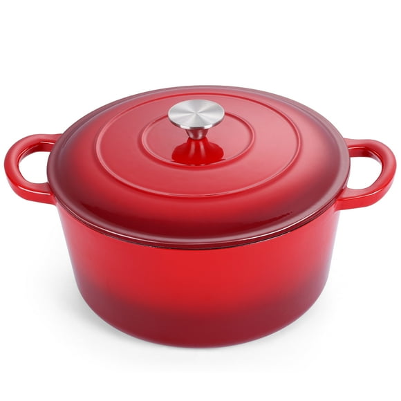 Walchoice 6 Quart Enameled Cast Iron Dutch Oven with Lid, Nonstick Round Dutch Oven Pot with Dual Handles for Braising, Baking, Stews, - Red
