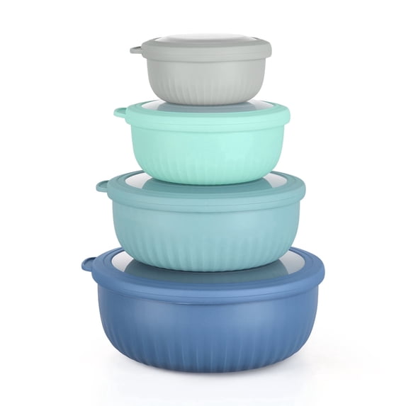 Walchoice Mixing Bowls Set of 4, Plastic Wide Prep Bowls with Airtight Lids, Nesting Bowl Set for Storage, Preparing, Freezer & Dishwasher Safe Dark Blue