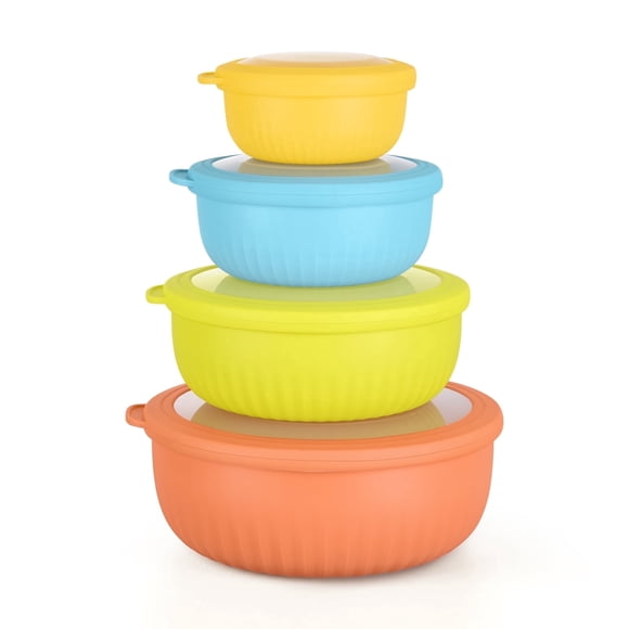 Walchoice 8-Piece Mixing Bowls with Airtight Lids, Plastic Wide Prep Bowls Nesting Bowl Set for Storage, Preparing, Freezer & Dishwasher Safe - Multiple Color