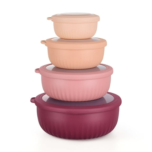 Walchoice 8-Piece Mixing Bowls with Airtight Lids, Plastic Wide Prep Bowls Nesting Bowl Set for Storage, Preparing, Freezer & Dishwasher Safe, Multiple Sizes - Red