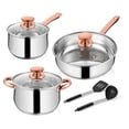 thumbnail image 1 of Walchoice 8-Piece Stainless Steel Cookware Set, Kitchen Pots and Pans Set with Glass Lid for Cooking, Kitchen Cookware Set with Utensils, Induction & Dishwasher Safe, Copper, 1 of 8