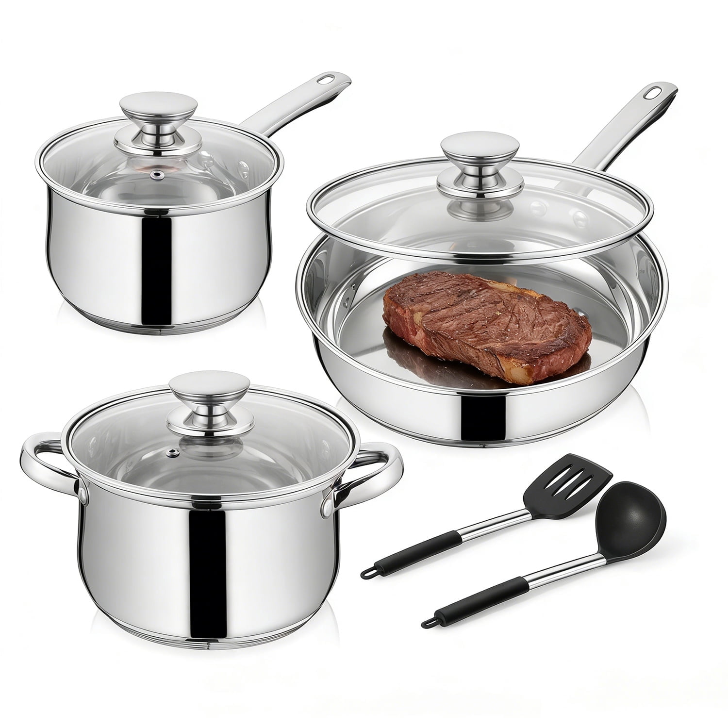 Walchoice 8-Piece Stainless Steel Cookware Set, Kitchen Pots and Pans ...