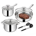 thumbnail image 1 of Walchoice 8-Piece Stainless Steel Cookware Set, Kitchen Pots and Pans Set with Glass Lid for Cooking, Kitchen Cookware Set with Utensils, Induction & Dishwasher Safe, Silver, 1 of 8