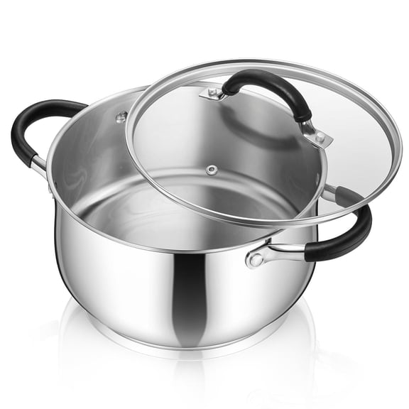 Walchoice 8 QT Stock Pot,Tri-Ply Bottom Stainless Steel Cooking Pot with Visible Lid, Induction Soup Pot Compatible with All Stoves, Stockpot for Stewing Simmering Boiling, Dishwasher Safe