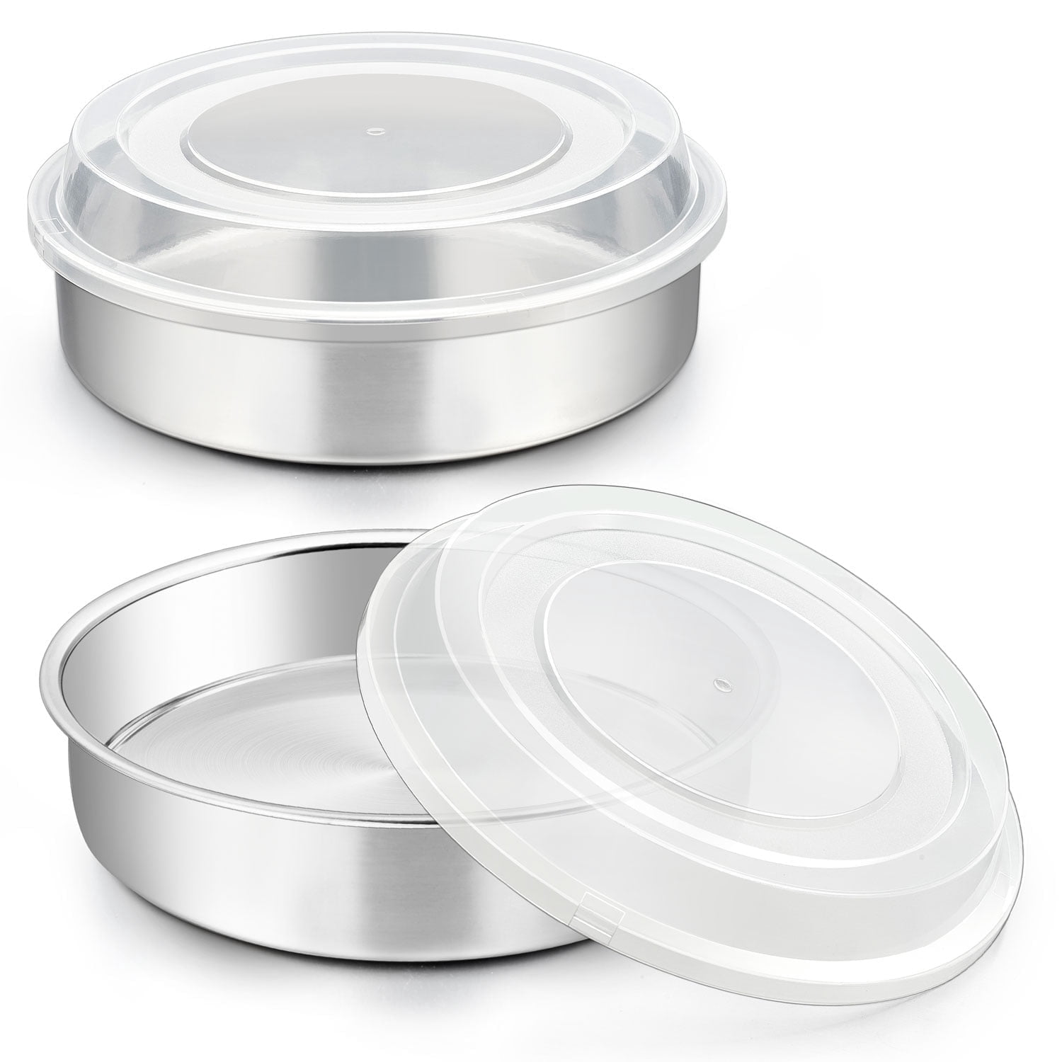 Walchoice 8 inch stainless steel cake pan set of 2 with lids, round ...