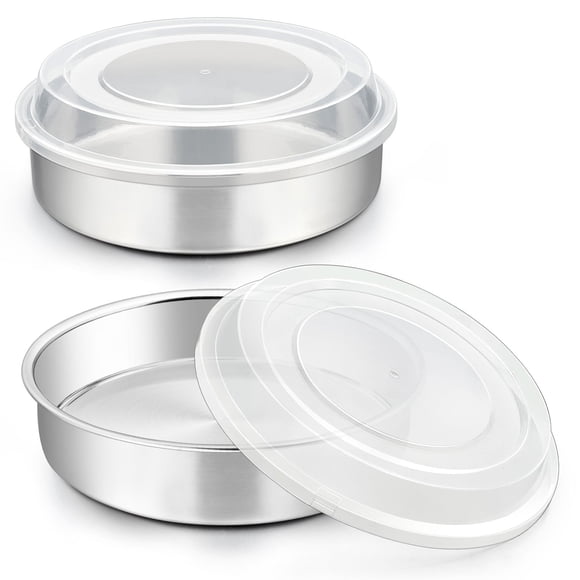 Walchoice 8 inch Cake Pan Set of 2, Stainless Steel Round Baking Pans with Lids, Metal Cake Tins for Baking Serving