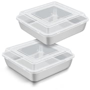 Walchoice 8 x 8 inch Baking Pan with Lid, Stainless Steel Square Cake Pans with Covers, Deep Bakeware Set of 2 for Lasagna Brownie, Silver
