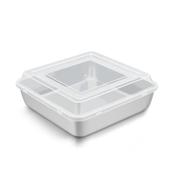 Walchoice 8 x 8 inch Baking Pan with Lid, Stainless Steel Square Cake Pans with Covers, Deep Bakeware for Lasagna Brownie, Silver