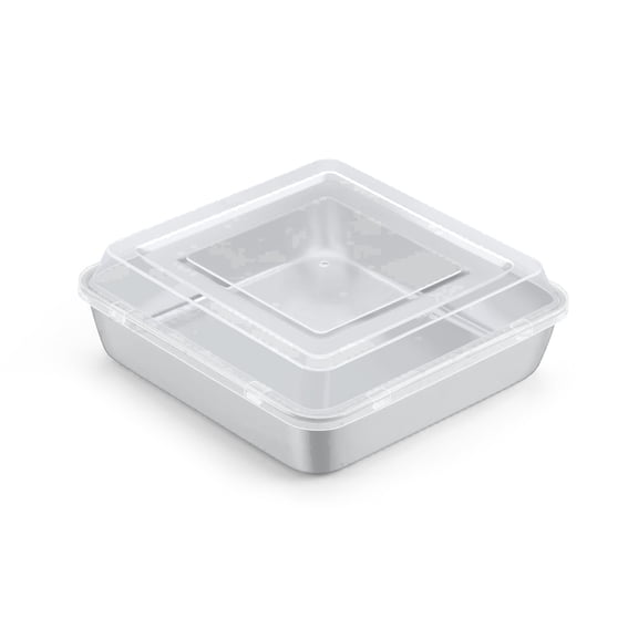Walchoice 9 x 9 inch Baking Pan with Lid, Stainless Steel Square Cake Pans with Covers, Deep Bakeware for Lasagna Brownie, Silver