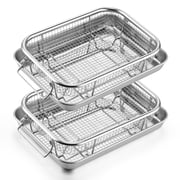 Walchoice Air Fryer Basket for Oven, Stainless Steel Air Fryer Pans and Trays Set of 2, Nonstick Crisper Tray for Turkey French Fries Chicken, Dishwasher Safe (