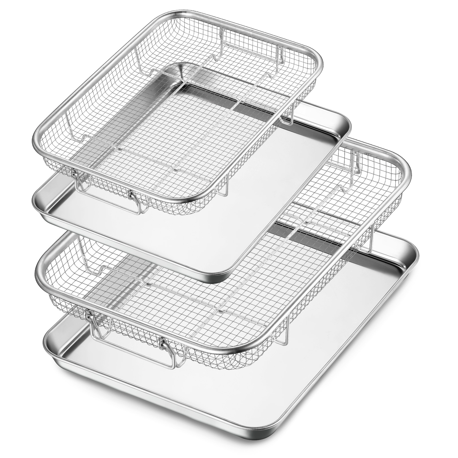 Cesta para freidora de aire para horno Walchoice, bandeja y rejilla de acero inoxidable de 17 x 13 y 16 x 12 pulgadas, bandeja crujiente antiadherente grande para freír, hornear, asar y enfriar, apta para lavavajillas