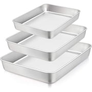 Walchoice Baking Pan Set of 3, Stainless Steel Cake Pans Rectangle Bakeware Set, Metal Lasagna Pans Includes 12.3/10.4/9.3 inch