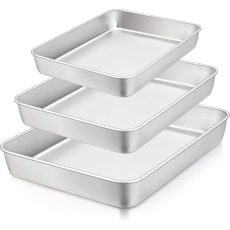 Walchoice Baking Pan Set of 3, Stainless Steel Cake Pans Rectangle Bakeware  Set, Metal Lasagna Pans Includes 12.3/10.4/9.3 inch
