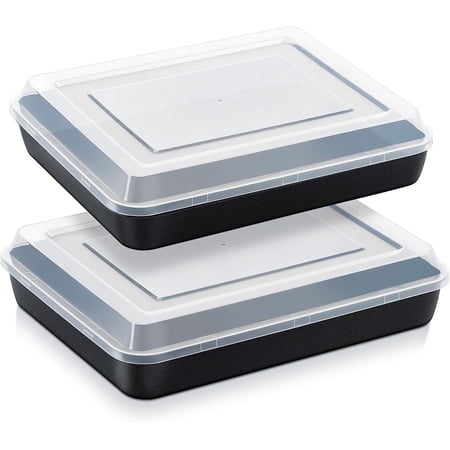 Walchoice Baking Pan with Lid Set of 2, 10.4 x 8.15 x 2 inch Stainless Steel Rectangular Cake Pan Set with Covers, Nonstick Deep Bakeware for Baking