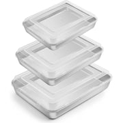 Walchoice Baking Pan with Lid Set of 6, Stainless Steel Rectangular Bakeware Set for Cake Brownie Lasagna Casserole, Include 3 Pans & 3 Lids