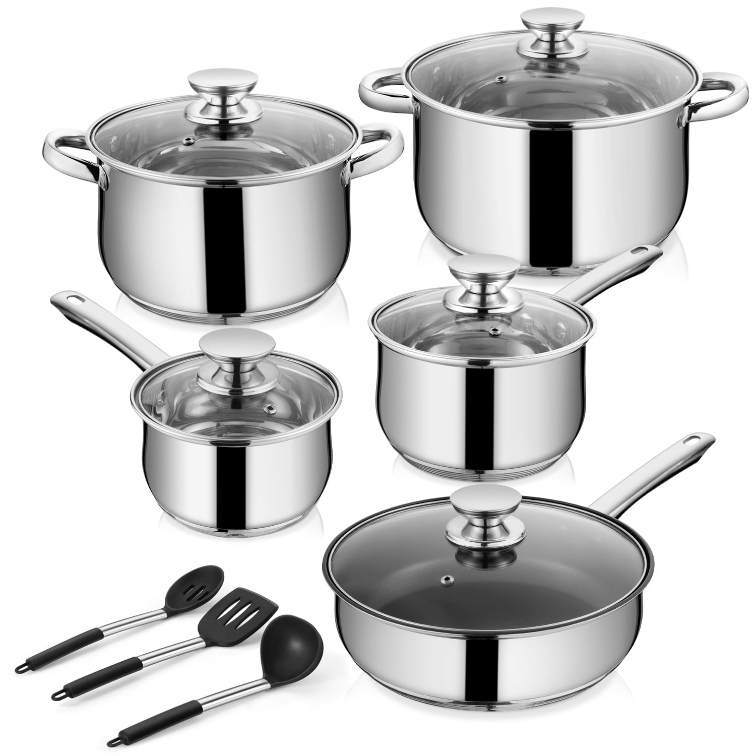 Walchoice 13 Piece Stainless Steel Cookware Set Kitchen Pots And Pans walchoice-13-piece-stainless-steel-cookware-set-kitchen-pots-and-pans