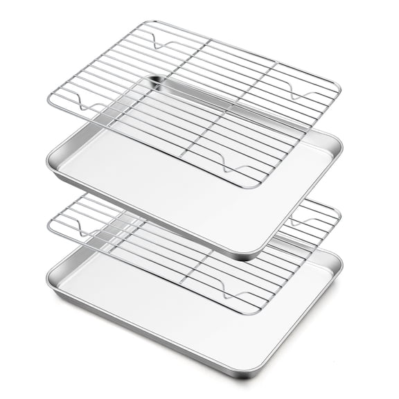 Walchoice Baking Sheet and Cooling Rack Set, Stainless Steel Cookie Oven Trays with Roasting Racks for Home Restaurant Bakery, Oven & Dishwasher Safe, 2 Pans + 2 Racks