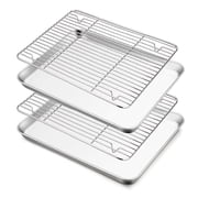 Walchoice Baking Sheet with Rack Set (2 Pans + 2 Racks), Stainless Steel Large Cookie Sheet with Wire Cooling Racks for Baking Cooking Roasting, Dishwasher Safe - 16” x12”